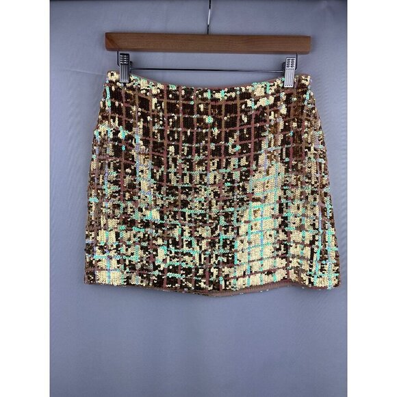 Moda International Sequin Top & Skirt Set S/4 Gold & Bronze 100% Silk Made In Ch - Picture 7 of 8